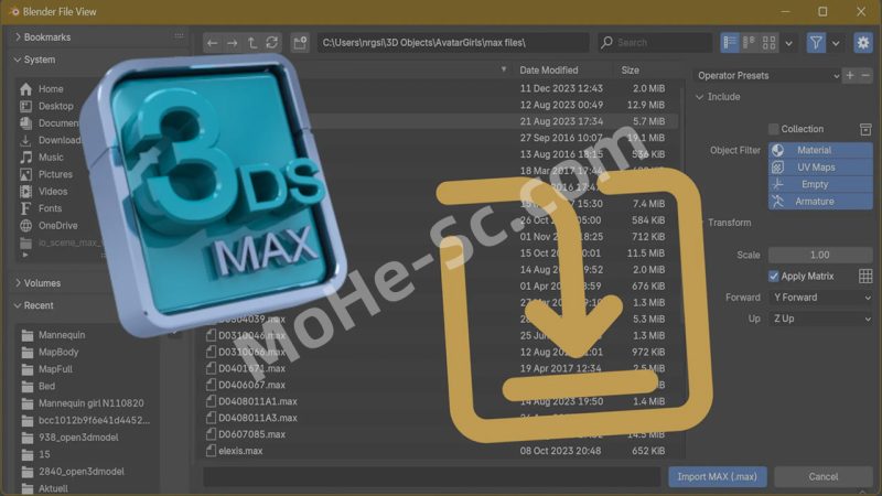 Blender导入3DS MAX文件插件 Import Autodesk MAX V1.6.3 For Blender 4.2 +-MOHE素材库-设计行业的乐园,各类素材的矿山!