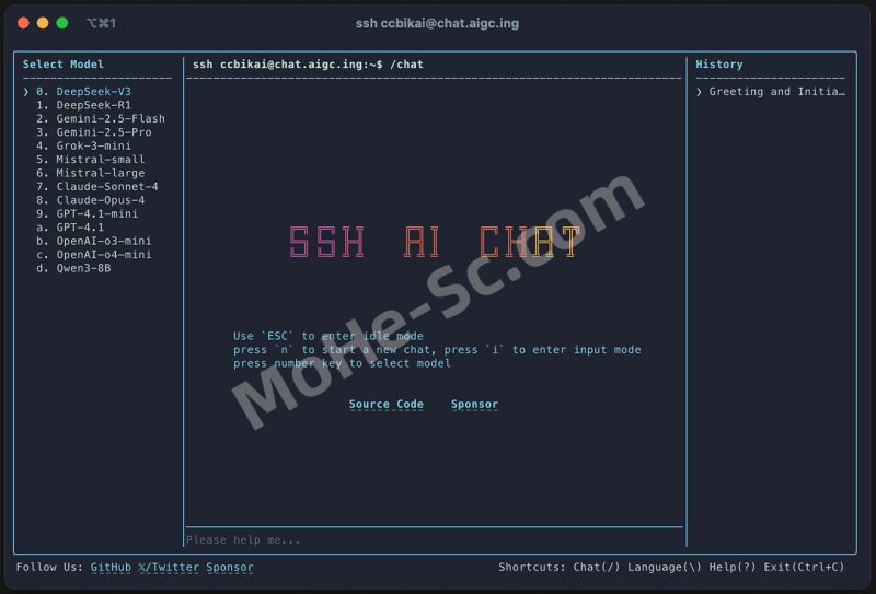 SSH AI Chat：最硬核的命令行AI 聊天工具！在 SSH 终端中轻松开启 AI 对话工具-MOHE素材库-设计行业的乐园，各类素材的矿山！