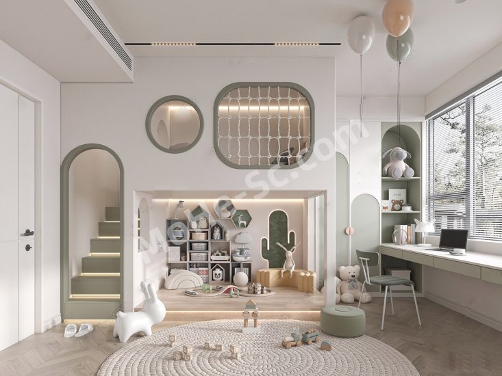 【儿童房 Children's Room】现代儿童房SU模型 Modern Children's Room SU Model-MOHE素材库-设计行业的乐园，各类素材的矿山！