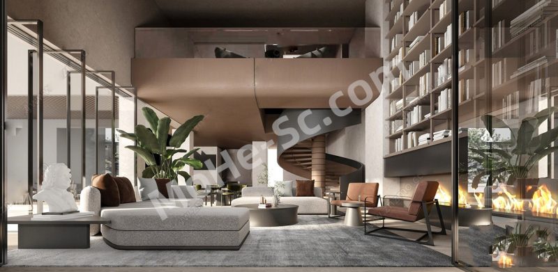 【客厅 Living Room】现代别墅客厅SU模型 Modern Villa Living Room SU Model-MOHE素材库-设计行业的乐园，各类素材的矿山！