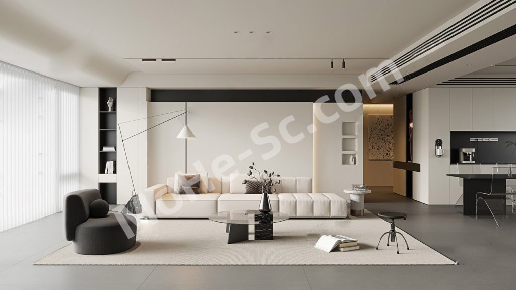 【客餐厅 Living Room and Dining Room】极简现代极致客餐厅SU模型  Minimalist Modern Living Room and Dining Room SU Model