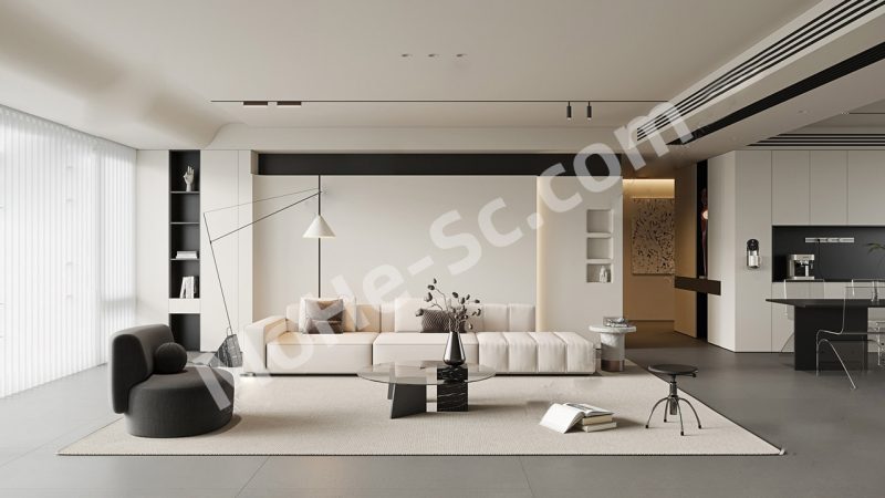 【客餐厅 Living Room and Dining Room】极简现代极致客餐厅SU模型  Minimalist Modern Living Room and Dining Room SU Model-MOHE素材库-设计行业的乐园，各类素材的矿山！