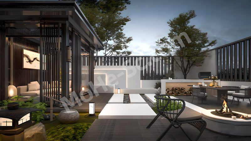 【庭院 Courtyard】现代庭院景观SU模型 Modern courtyard landscape SU model-MOHE素材库-设计行业的乐园，各类素材的矿山！