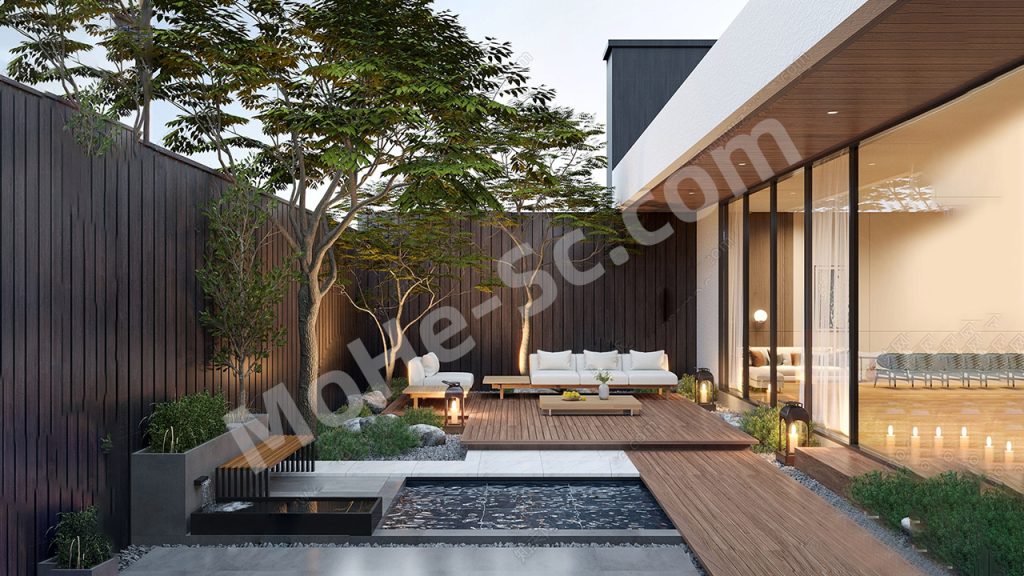 【庭院 Courtyard】现代庭院景观SU模型  Modern courtyard landscape SU model