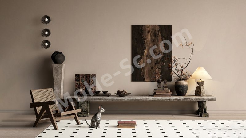 【端景 End Scene】侘寂端景条案SU模型 Wabi-sabi End Scene Table SU Model-MOHE素材库-设计行业的乐园，各类素材的矿山！