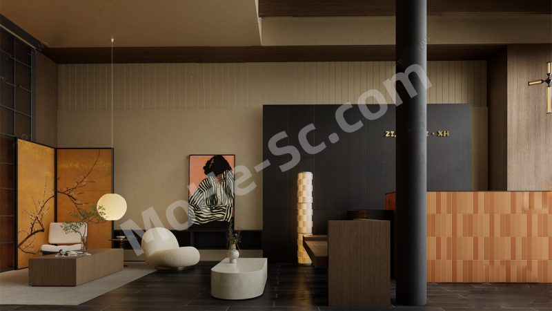 【餐厅 Restaurant】现代中古餐厅休闲区SU模型 Modern medieval restaurant leisure area SU model-MOHE素材库-设计行业的乐园，各类素材的矿山！