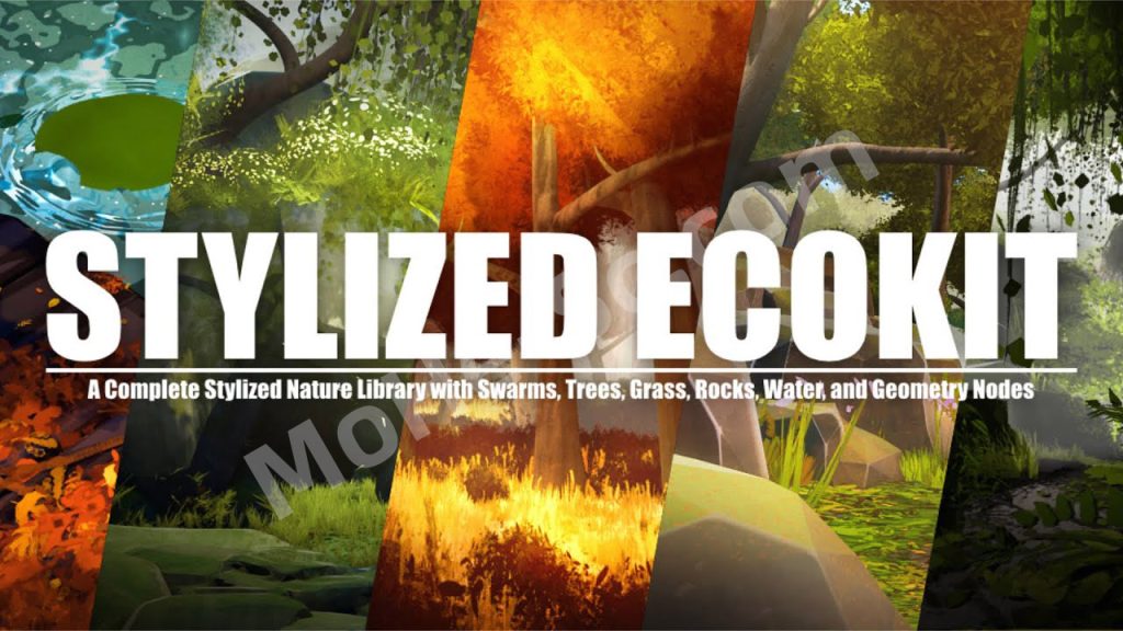 Blender卡通风格化自然植物花朵树木水面石头资产预设 Stylized Nature Pack - Ecokit For Blender 3.4 +