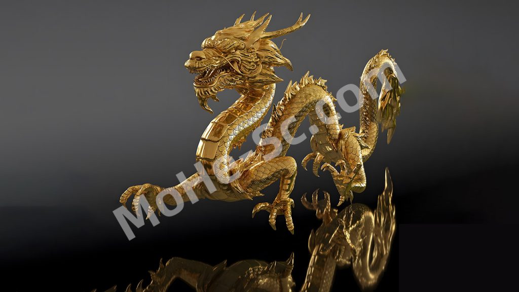 金色中国龙 3D模型 Golden Chinese Dragon Rigged For Maya