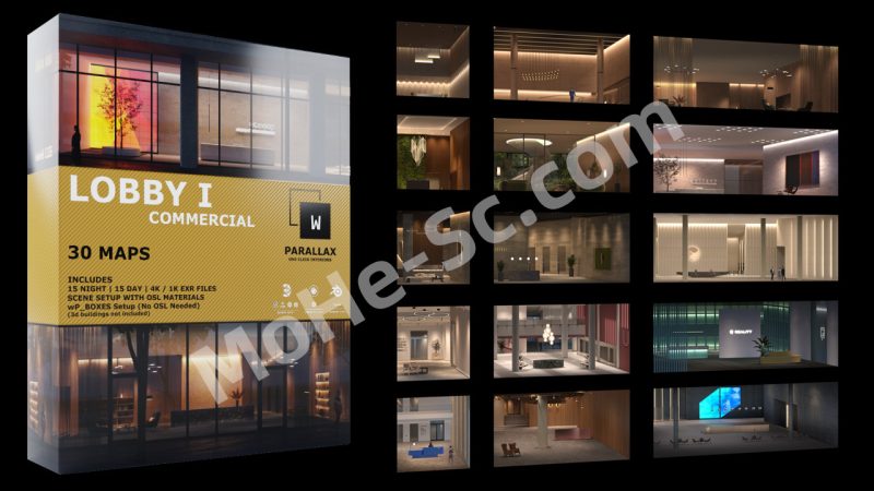Wparallax Lobby 1 Kpack // One-Click-Interiors 商业大堂1系列 视差贴图 For Vray/Corona/Railclone-MOHE素材库-设计行业的乐园，各类素材的矿山！
