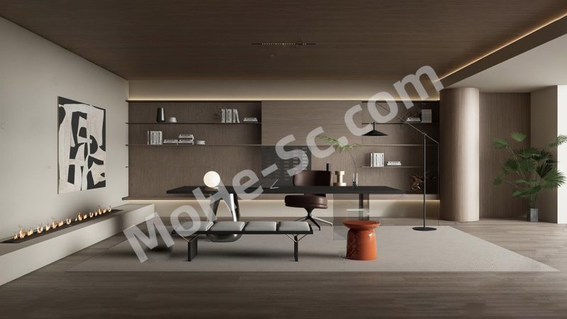 【书房 Study】现代书房SU模型 Modern Study SU Model-MOHE素材库-设计行业的乐园，各类素材的矿山！