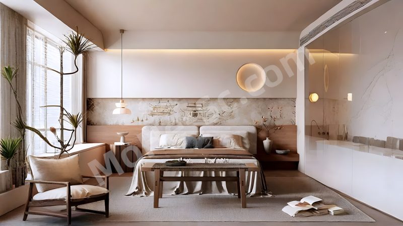 【卧室 Bedroom】侘寂中古风卧室SU模型 Wabi-sabi style bedroom SU model-MOHE素材库-设计行业的乐园，各类素材的矿山！