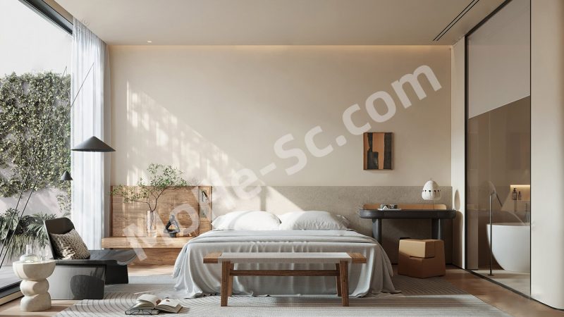 【卧室 Bedroom】侘寂风卧室SU模型 Wabi-sabi style bedroom SU model-MOHE素材库-设计行业的乐园，各类素材的矿山！