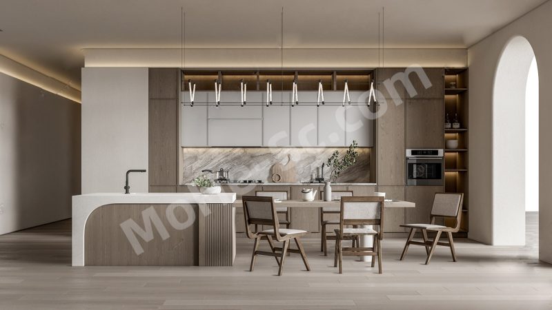 【厨房 Kitchen】现代开放式厨房SU模型 Modern open kitchen SU ​​model-MOHE素材库-设计行业的乐园，各类素材的矿山！