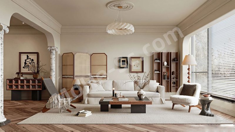 【客厅 Living Room】法式中古风家居客厅SU模型 French medieval style home living room SU model-MOHE素材库-设计行业的乐园，各类素材的矿山！