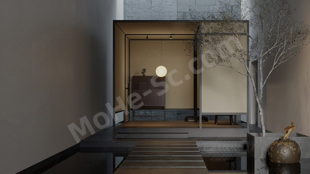 【庭院 Courtyard】新中式内庭院架SU模型  New Chinese style inner courtyard frame SU model