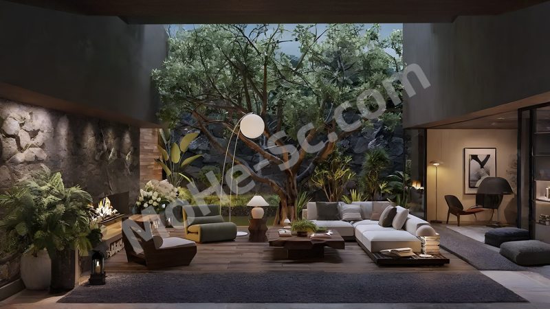 【庭院 Courtyard】现代暗黑风别墅花园庭院SU模型 Modern dark style villa garden courtyard SU model-MOHE素材库-设计行业的乐园，各类素材的矿山！