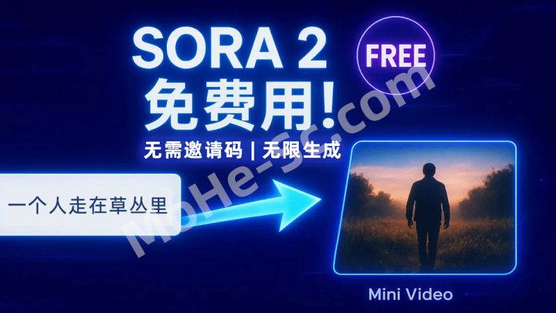 「Sora 2 免费无限用」秘密网站曝光！亲测可用，无需邀请码，还能白嫖谷歌 AI 模型 MiniVideo 平台详细教程-MOHE素材库-设计行业的乐园，各类素材的矿山！
