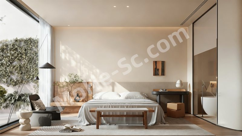【卧室 Bedroom】侘寂风卧室SU模型 Wabi-sabi style bedroom SU model-MOHE素材库-设计行业的乐园，各类素材的矿山！