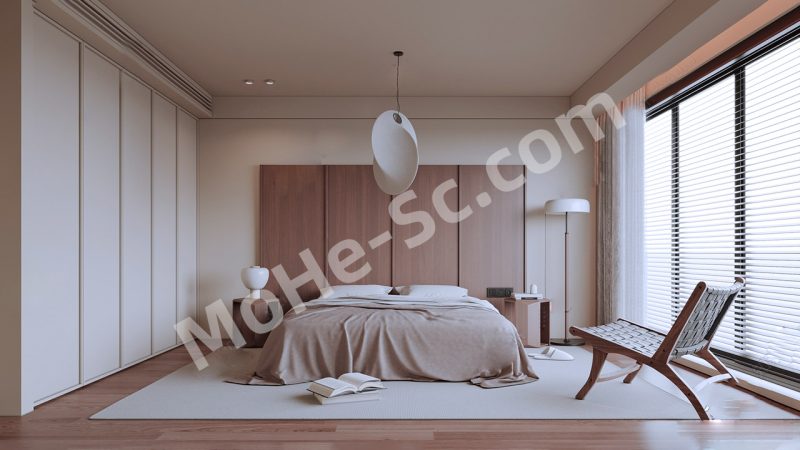【卧室 Bedroom】现代中古家居卧室SU模型 Modern medieval home bedroom SU model-MOHE素材库-设计行业的乐园，各类素材的矿山！