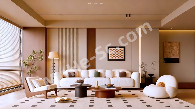 【客厅 Living Room】中古侘寂家居客厅SU模型 Vintage Wabi-Sabi Living Room SU Model-MOHE素材库-设计行业的乐园，各类素材的矿山！