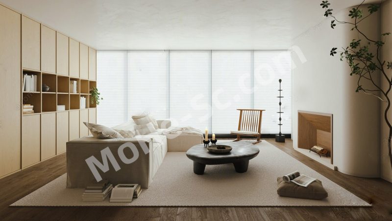 【客厅 Living Room】侘寂家居客厅SU模型 Wabi-Sabi Living Room SU Model-MOHE素材库-设计行业的乐园，各类素材的矿山！