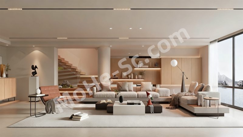 【客厅 Living Room】现代别墅客厅SU模型 Modern Villa Living Room SU Model-MOHE素材库-设计行业的乐园，各类素材的矿山！