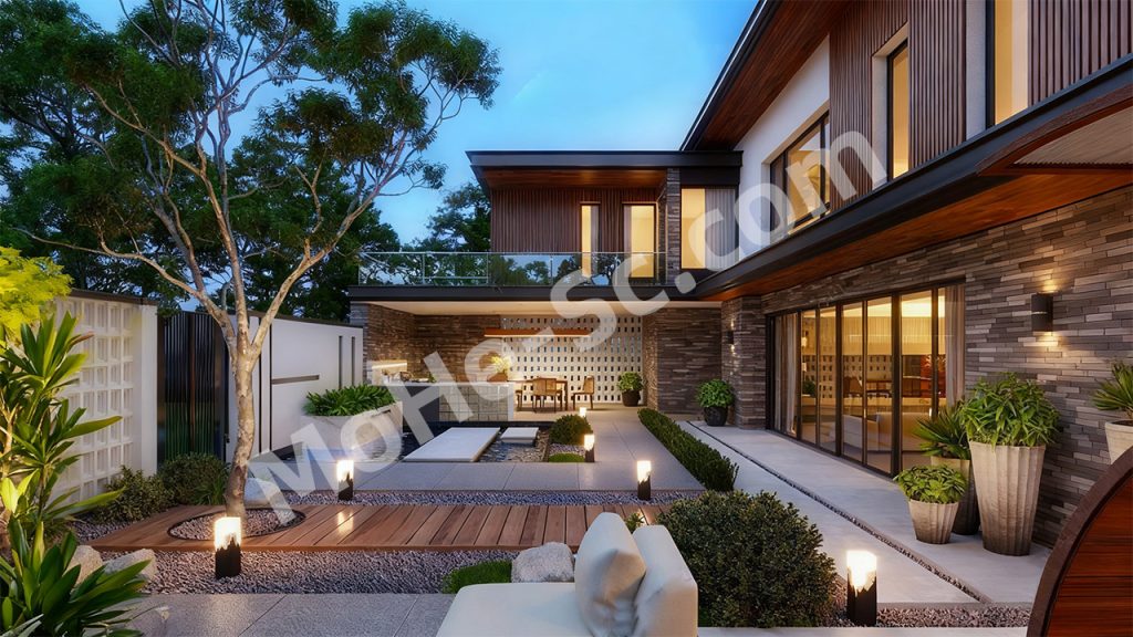 【庭院 Courtyard】现代庭院景观SU模型 Modern courtyard landscape SU model