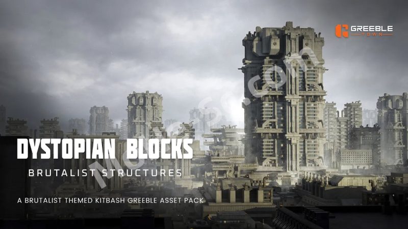 未来科幻 反乌托邦风格 野兽派结构 Kitbash 建筑楼房模型资产 Dystopian Blocks - Brutalist Structures Kitbash Buildings-MOHE素材库-设计行业的乐园，各类素材的矿山！