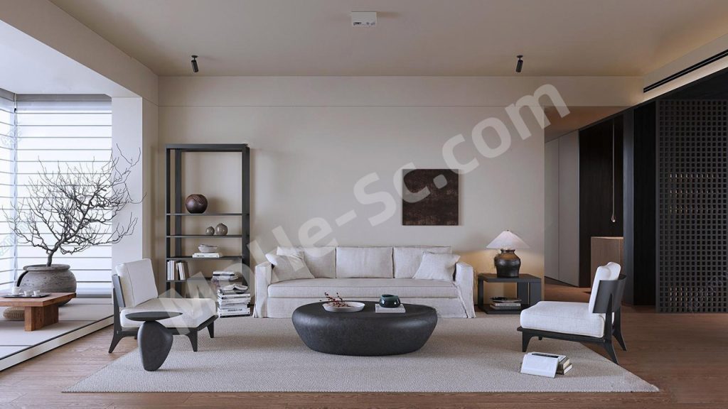 【客厅 Living Room】新中式中古风客厅SU模型 New Chinese Style Antique Living Room SU Model