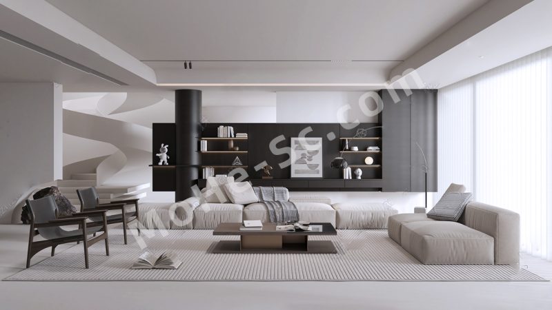 【客厅 Living Room】现代家居客厅SU模型  Modern Home Living Room SU Model-MOHE素材库-设计行业的乐园，各类素材的矿山！