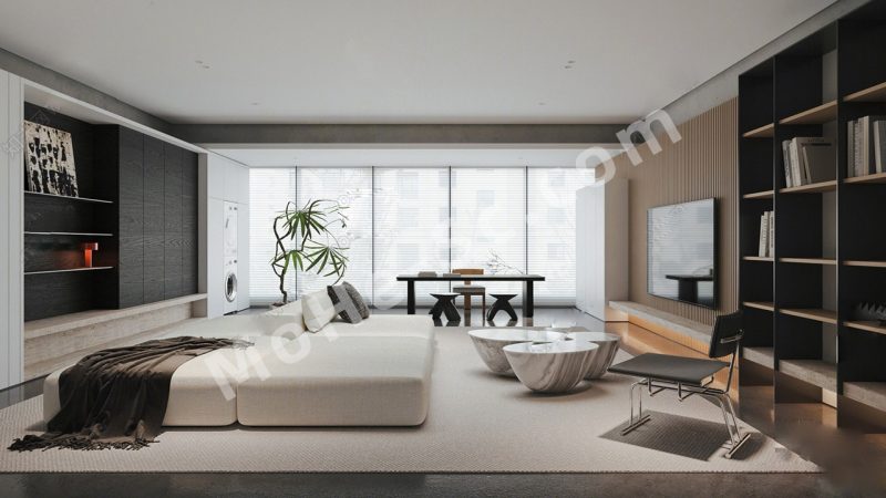 【客厅 Living Room】现代家居客厅SU模型 Modern home living room SU model-MOHE素材库-设计行业的乐园，各类素材的矿山！
