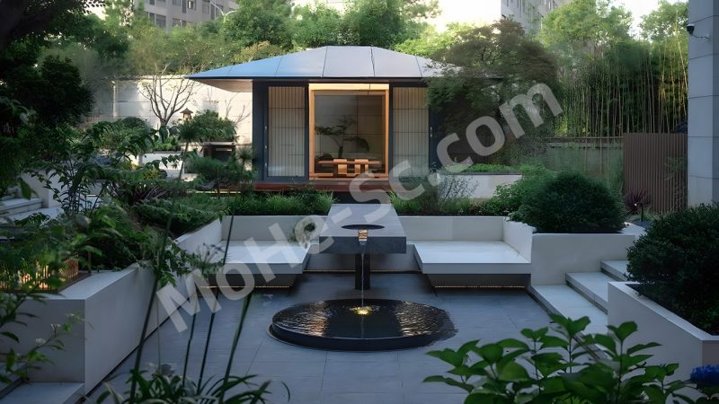 【庭院 Courtyard】现代下沉式庭院花园SU模型  Modern Sunken Courtyard Garden SU ​​Model-MOHE素材库-设计行业的乐园，各类素材的矿山！