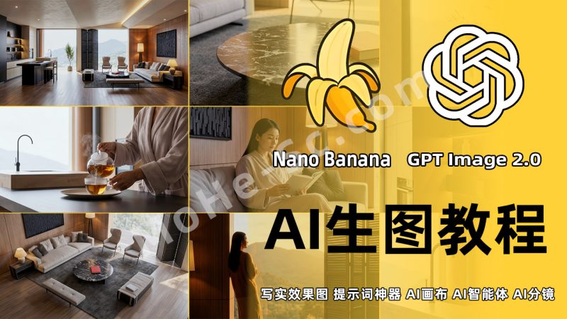 AI室内外写实效果图系列教程 Nano Banana + GPT Image 2.0 ｜稳定出图与高级质感提升全解析-MOHE素材库-设计行业的乐园，各类素材的矿山！