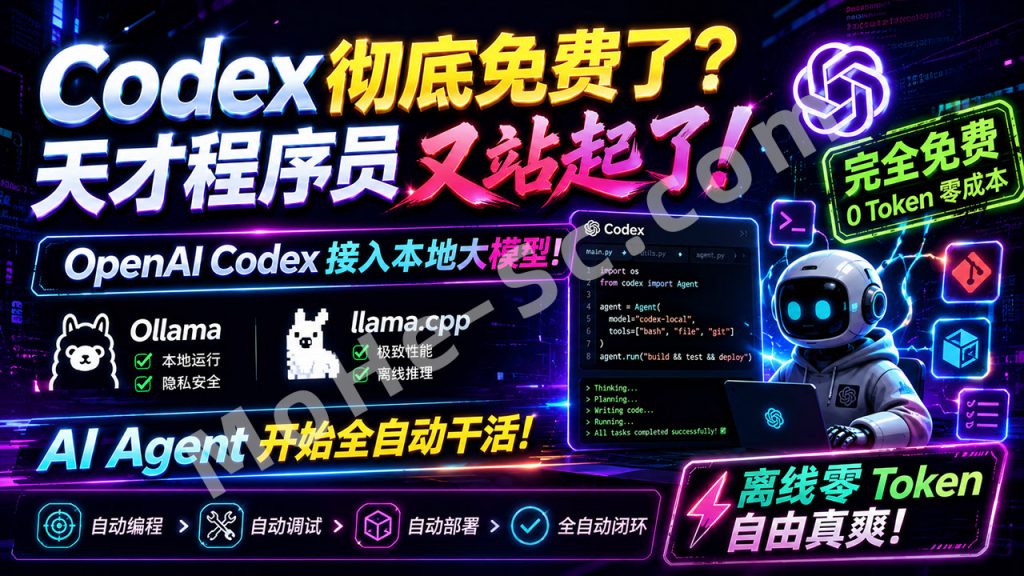 图片[1]-Codex 彻底免费了？天才程序员又站起了！OpenAI Codex 接入本地大模型！Ollama、llama.cpp ，AI Agent 开始全自动干活！离线零 Token 自由真爽！