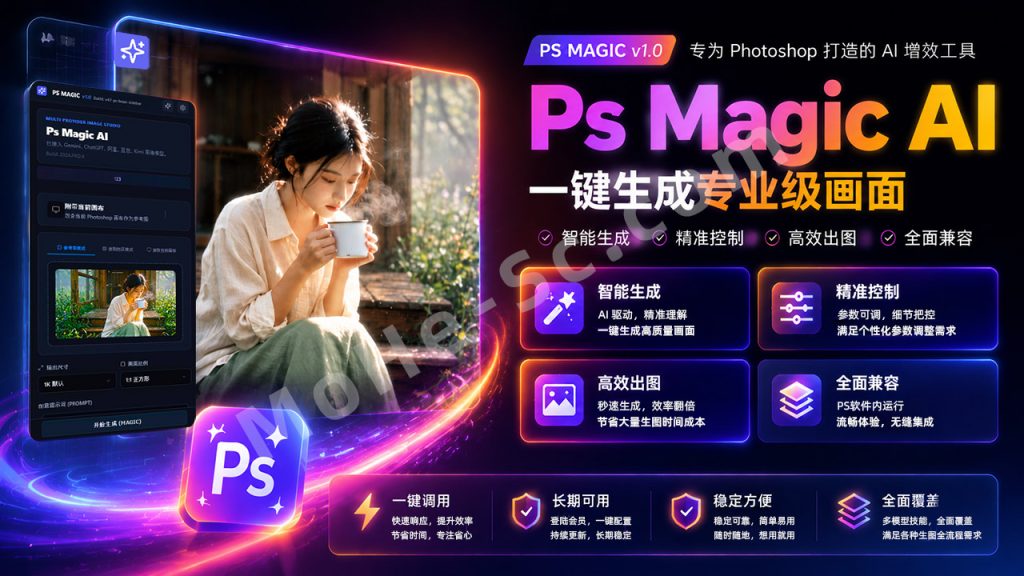 图片[1]-PS Magic AI：设计师必备！Photoshop AI 最强插件！一键调用 GPT Image 2 / Nano Banana / Grok / 豆包 / Kimi / 通义万相，文生图+图生图+局部重绘神器