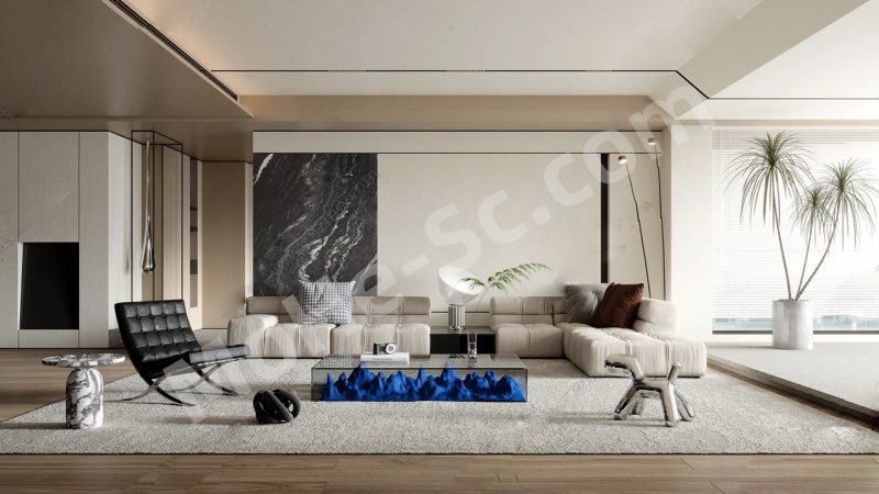 【客厅 Living Room】现代客厅SU模型下载 Download Modern Living Room SketchUp Model-MOHE素材库-设计行业的乐园，各类素材的矿山！