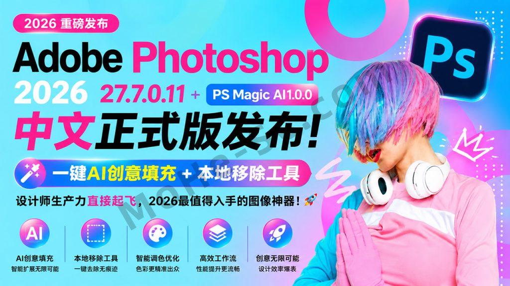 图片[1]-Adobe Photoshop 2026 27.7.0.11 + PS Magic AI v1.0.0 中文正式版发布！ 一键AI创意填充+本地移除工具，设计师生产力直接起飞，2026最值得入手的图像神器！