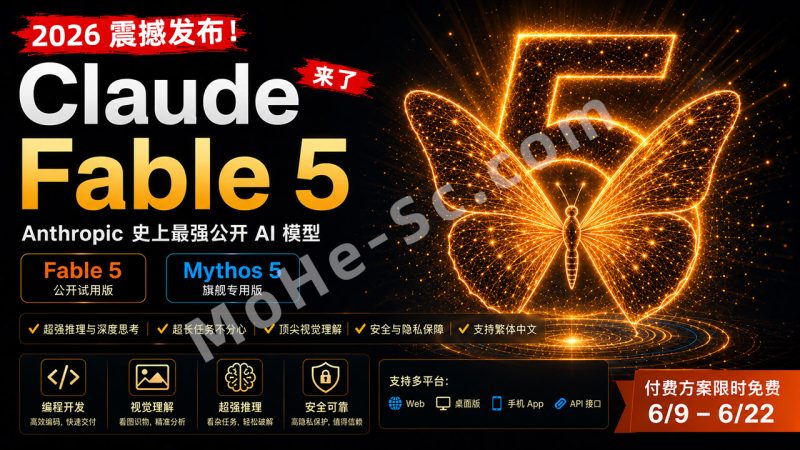 Claude Fable 5 震撼发布，将编程门槛被彻底击穿，碾压GPT 5.5！Anthropic 最强公开AI模型限时免费，复杂任务一天搞定，程序员和内容创作者狂喜！-MOHE素材库-设计行业的乐园，各类素材的矿山！