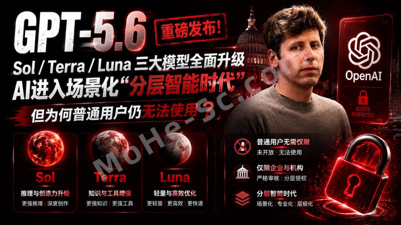 GPT-5.6 重磅发布！Sol / Terra / Luna 三大模型全面升级，AI进入场景化“分层智能时代”，但为何普通用户仍无法使用？-MOHE素材库-设计行业的乐园，各类素材的矿山！
