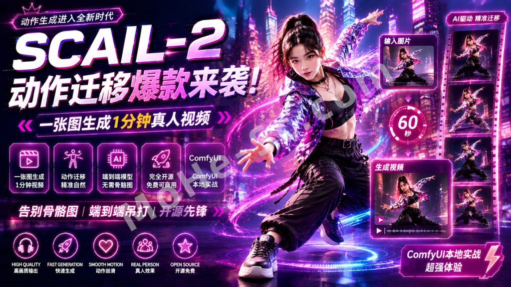 图片[1]-SCAIL-2 动作迁移爆款来袭！一张图生成1分钟真人视频，告别骨骼图端到端吊打开源，ComfyUI本地实战超强！