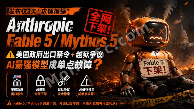 发布仅3天“求锤得锤”，Anthropic Fable 5 / Mythos 5 全网下架！美国政府出口禁令+越狱争议，AI最强模型引爆信任危机？-MOHE素材库-设计行业的乐园，各类素材的矿山！