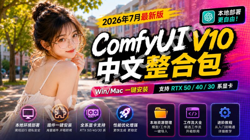 2026年7月秋葉最新版 ComfyUI V10 中文整合包｜支持 RTX 50/40/30 系显卡，本地环境部署、插件安装教程，AIGC绘画教程，Win/Mac 一键安装-MOHE素材库-设计行业的乐园，各类素材的矿山！