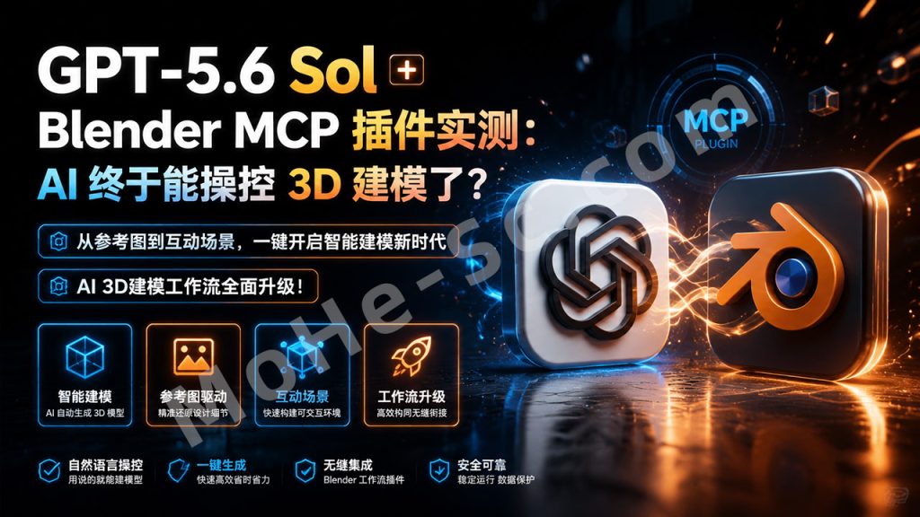 图片[1]-GPT-5.6 Sol + Blender MCP插件实测：AI 终于能操控 3D 建模了？从参考图到互动场景，一键开启智能建模新时代，AI 3D建模工作流全面升级！