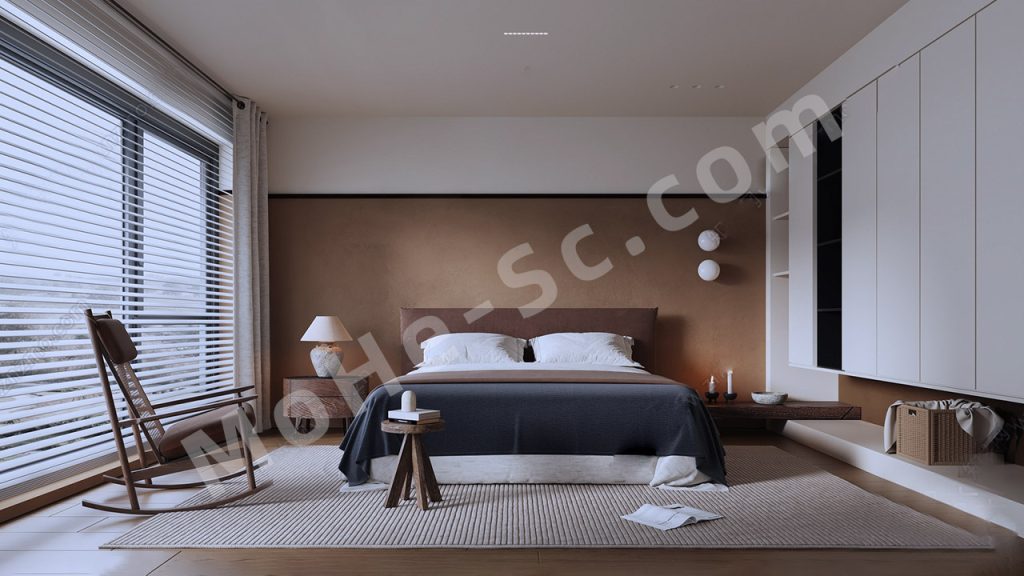 图片[1]-【卧室 Bedroom】侘寂卧室SU模型 Wabi-sabi Bedroom SU Model