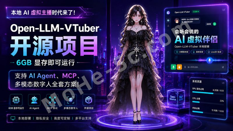 本地 AI 数字人[ 虚拟主播 ]时代来了！Open-LLM-VTuber 开源项目：6GB 显存即可运行，支持 AI Agent、MCP、多模态数字人全套方案！-MOHE素材库-设计行业的乐园，各类素材的矿山！