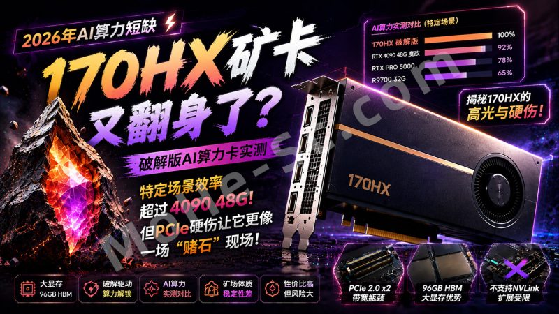 2026年AI算力短缺170HX矿卡又翻身了？破解版AI算力卡实测：特定场景效率超过4090 48G，但PCIe硬伤让它更像一场“赌石”现场！-MOHE素材库-设计行业的乐园，各类素材的矿山！