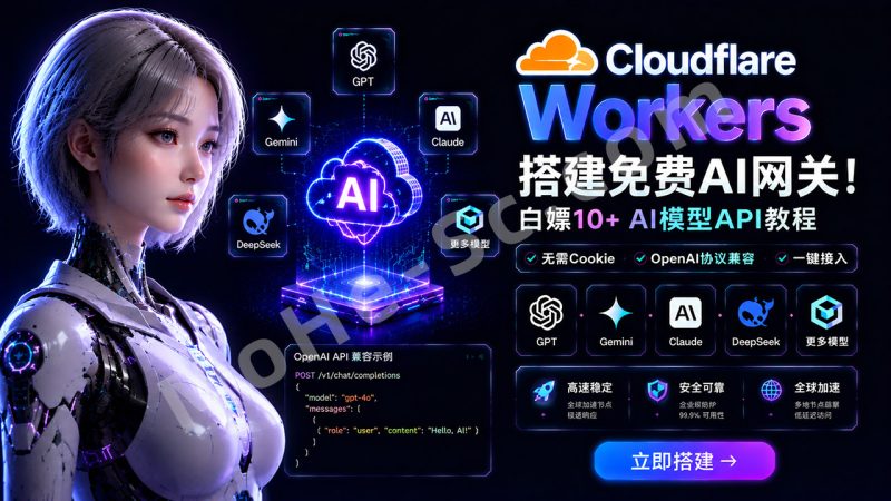 Cloudflare Workers搭建免费AI网关！白嫖10+ AI模型API教程，GPT、Gemini、Claude、DeepSeek一键接入，无需Cookie，OpenAI协议完美兼容-MOHE素材库-设计行业的乐园，各类素材的矿山！