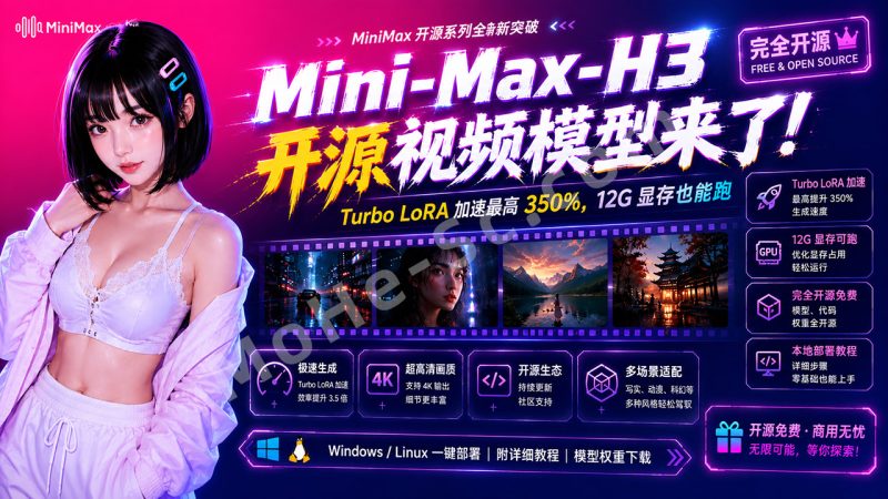 MiniMax H3 开源视频模型来了！Turbo LoRA 加速最高 350%，12G 显存也能跑，本地部署教程详解