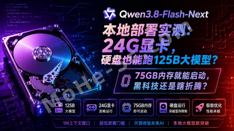 Qwen3.8-Flash-Next本地部署实测：24G显卡，硬盘也能跑125B大模型？75GB内存就能启动，黑科技还是瞎折腾？-MOHE素材库-设计行业的乐园，各类素材的矿山！