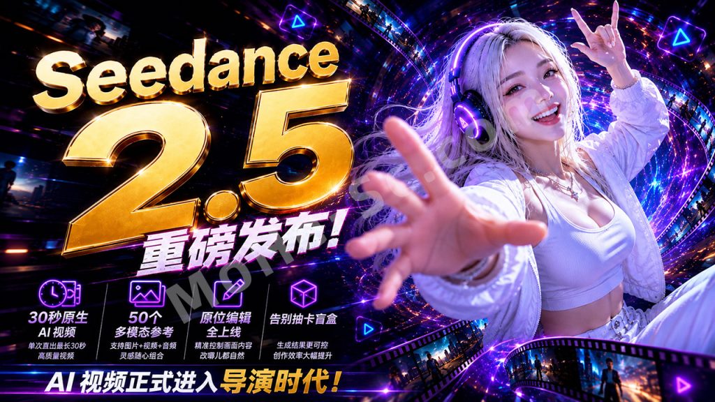 图片[1]-Seedance 2.5 重磅发布！30 秒原生 AI 视频、50 个多模态参考、原位编辑全上线，告别抽卡盲盒，AI 视频正式进入导演时代！